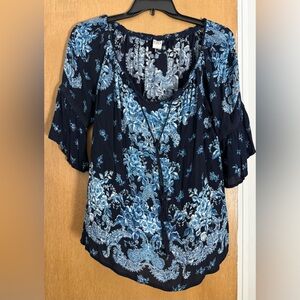 Bila Navy and Light Blue Floral Blouse